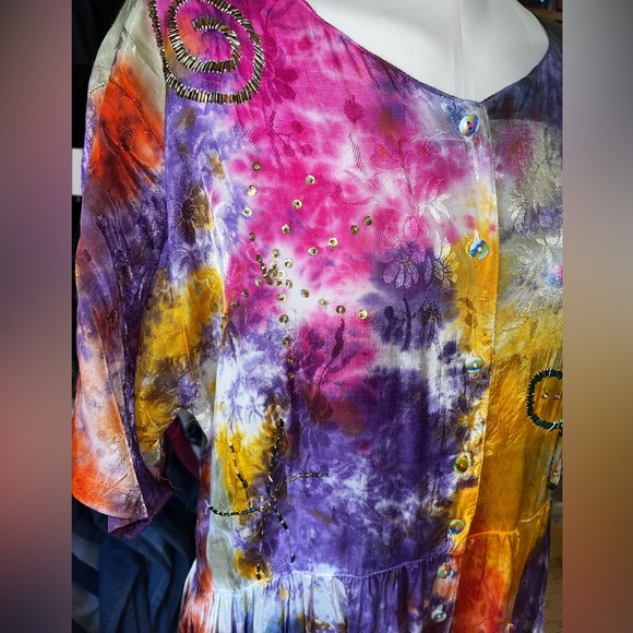 Vintage 80s tie dyed rainbow beadedjumpsuit - Picture 3 of 7